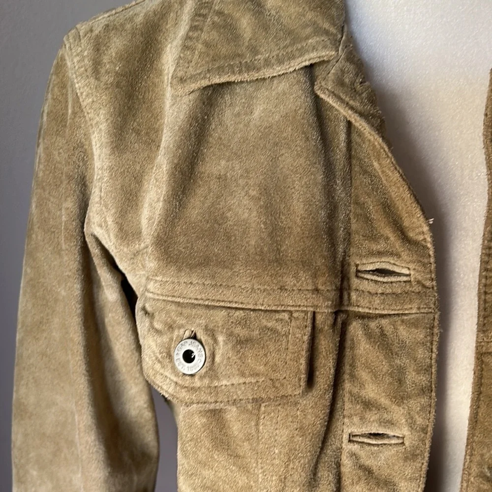 GAP Women’s Vintage Y2K Tan Leather Suede Trucker Jacket - Picture 2 of 7
